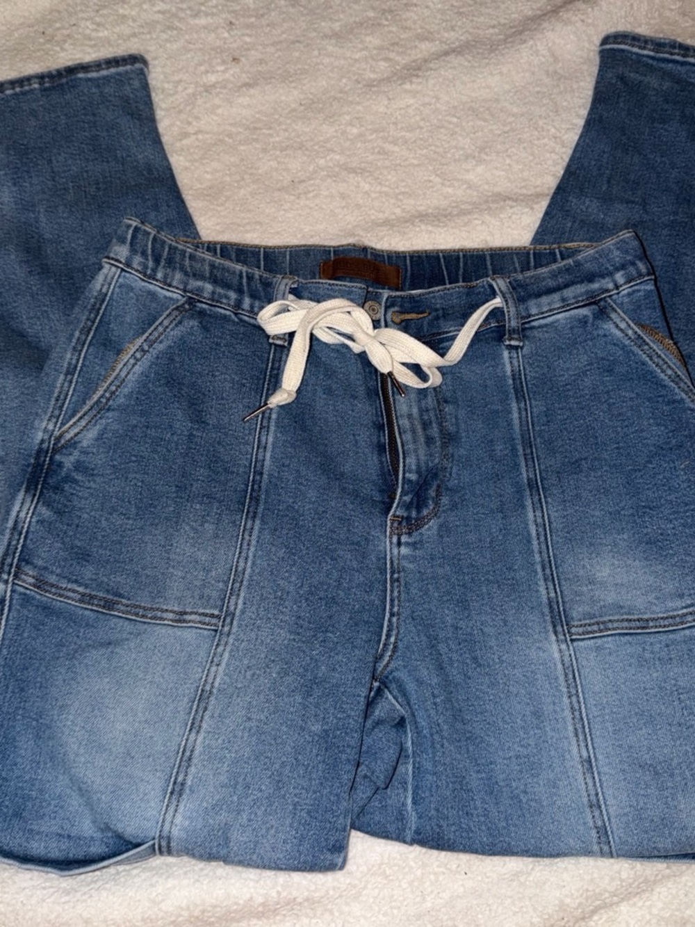 Judy Blue Medium Blue Drawstring Waist Ankle Cropped Jeans